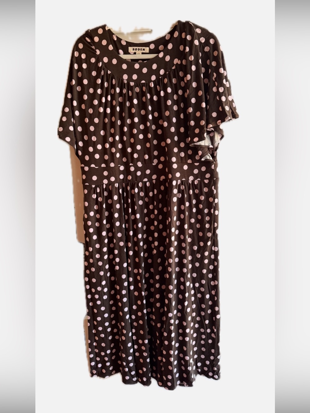 Boden Brown Dress with Pink Polka Dots Sz 16/18